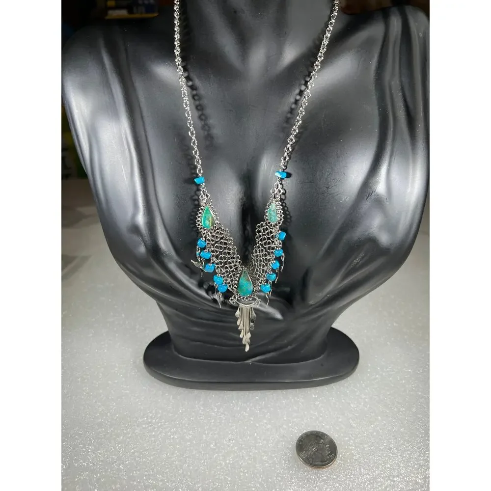 Vintage Natural Stone Hand Crafted Wire Wrap Necklace 80s 90s Southwestern Look - Picture 14 of 16